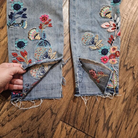 Sundance Catalog Bohemian Primrose Fit Floral Embroidered Denim Size 29 Jeans - Picture 4 of 6